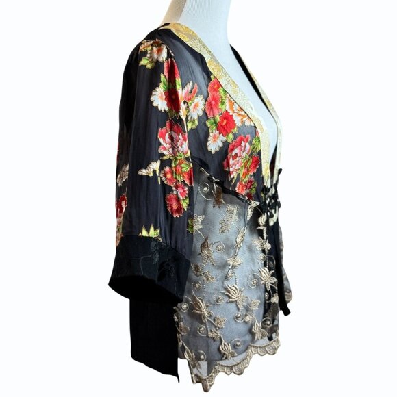 Spencer Alexis Womens Lace Floral Silk Kimono Jacket Size M Oriental Toggle - Picture 4 of 9